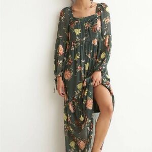 Anthropologie Floral Long Sleeve Dress - Green and Pink